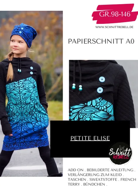Schnittrebell Petite Elise Add On Hoodiekleid Gr.98-146 Nahttaschen
