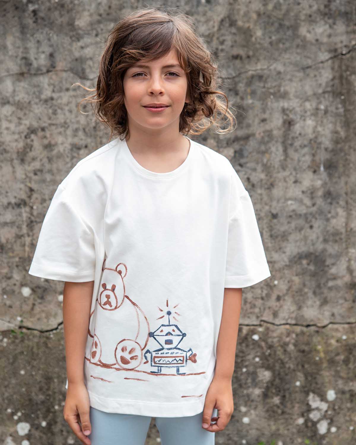 Infantium Victoria Oversized T-Shirt weiß 128 Roboter Baumwolle