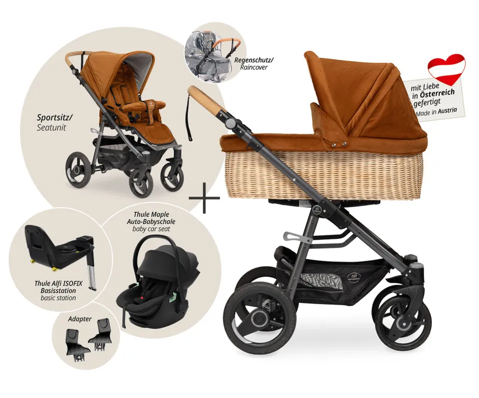 Naturkind Lux Evo 4in1 Kinderwagen geflochten Mokka