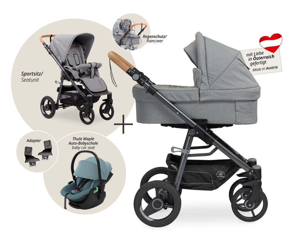 Naturkind Lux Evo 3in1 Kinderwagen Babykorb Jade
