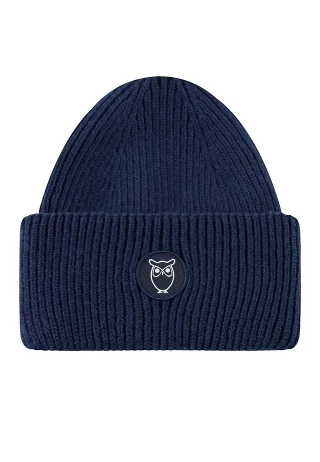 Knowledge Cotton Big Rib Beanie asley blue Wolle One Size Rippenstrick