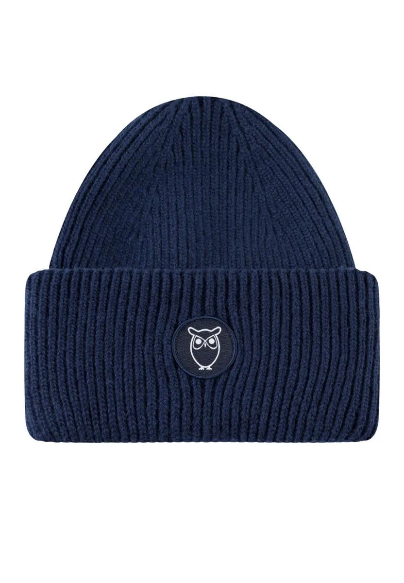 Knowledge Cotton Big Rib Beanie asley blue Wolle One Size Rippenstrick