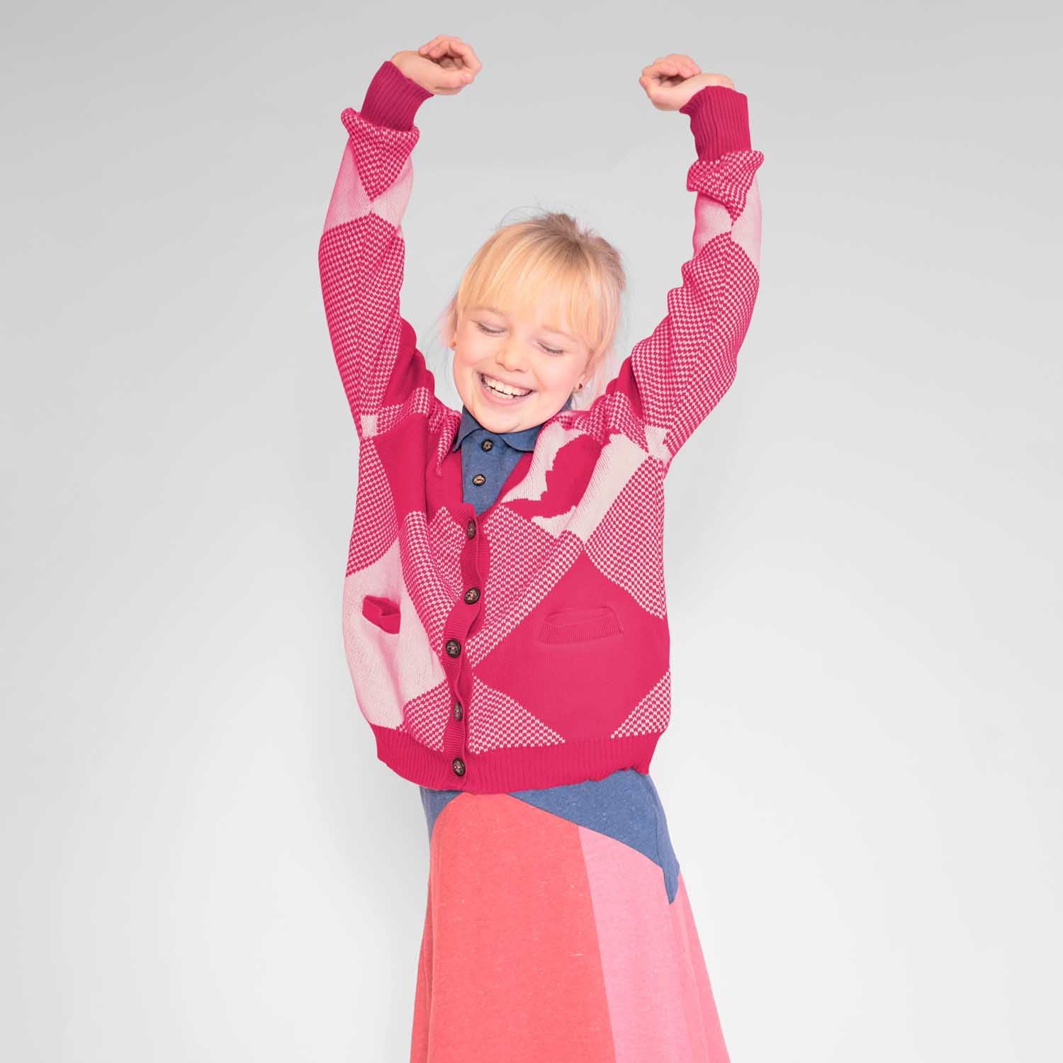 Infantium Victoria Cardigan Strickjacke rosa-weiß Bio-Baumwolle