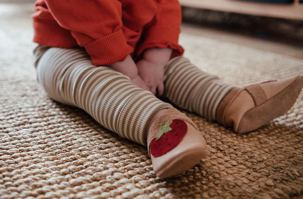 Pantolinos Erdbeere Barfußschuhe rosa Mädchen Naturleder