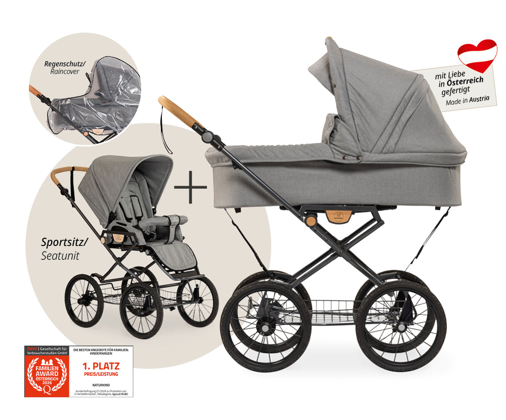 Naturkind Ida 2in1 Kinderwagen Cord Cognac mit Babykorb Max