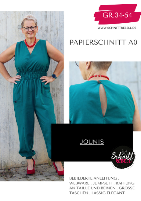 Schnittrebell Jounis Jumpsuit Papierschnitt Gr. 34-54 Webware