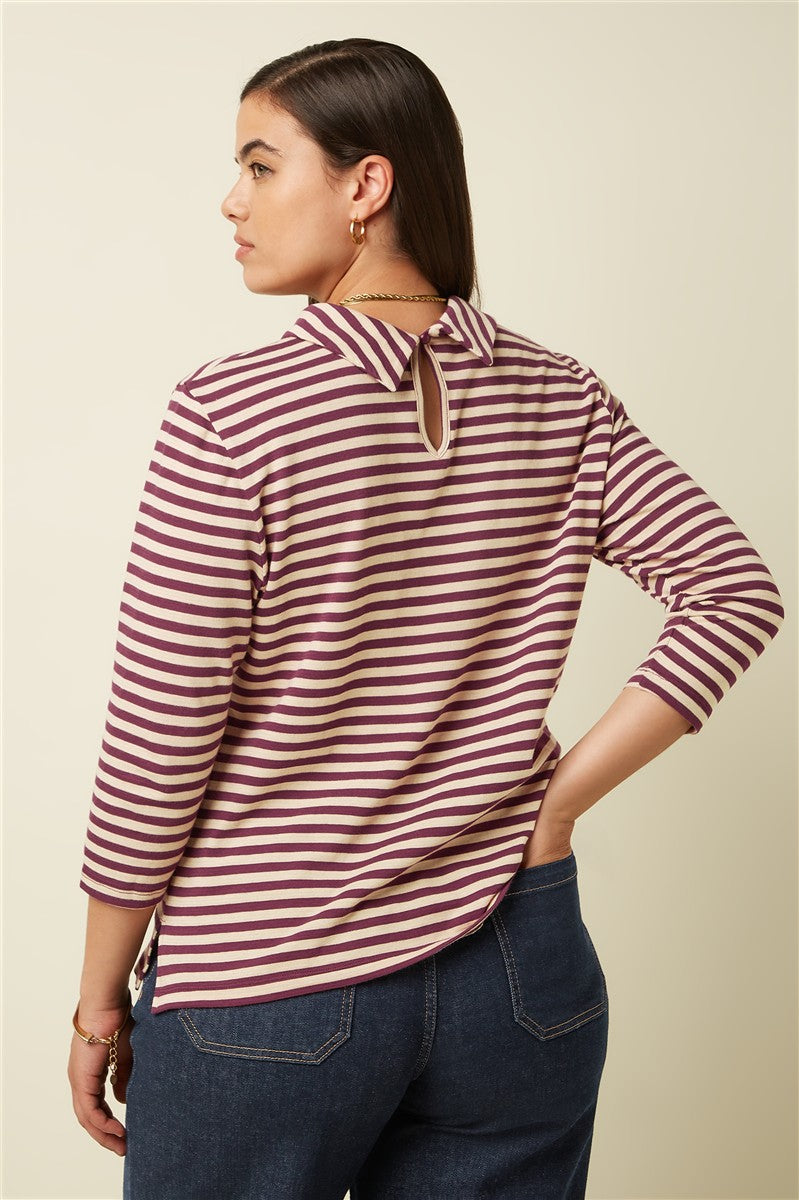 marlowe nature Dita Top Chopito Stripe Shirt cabernet red Bio