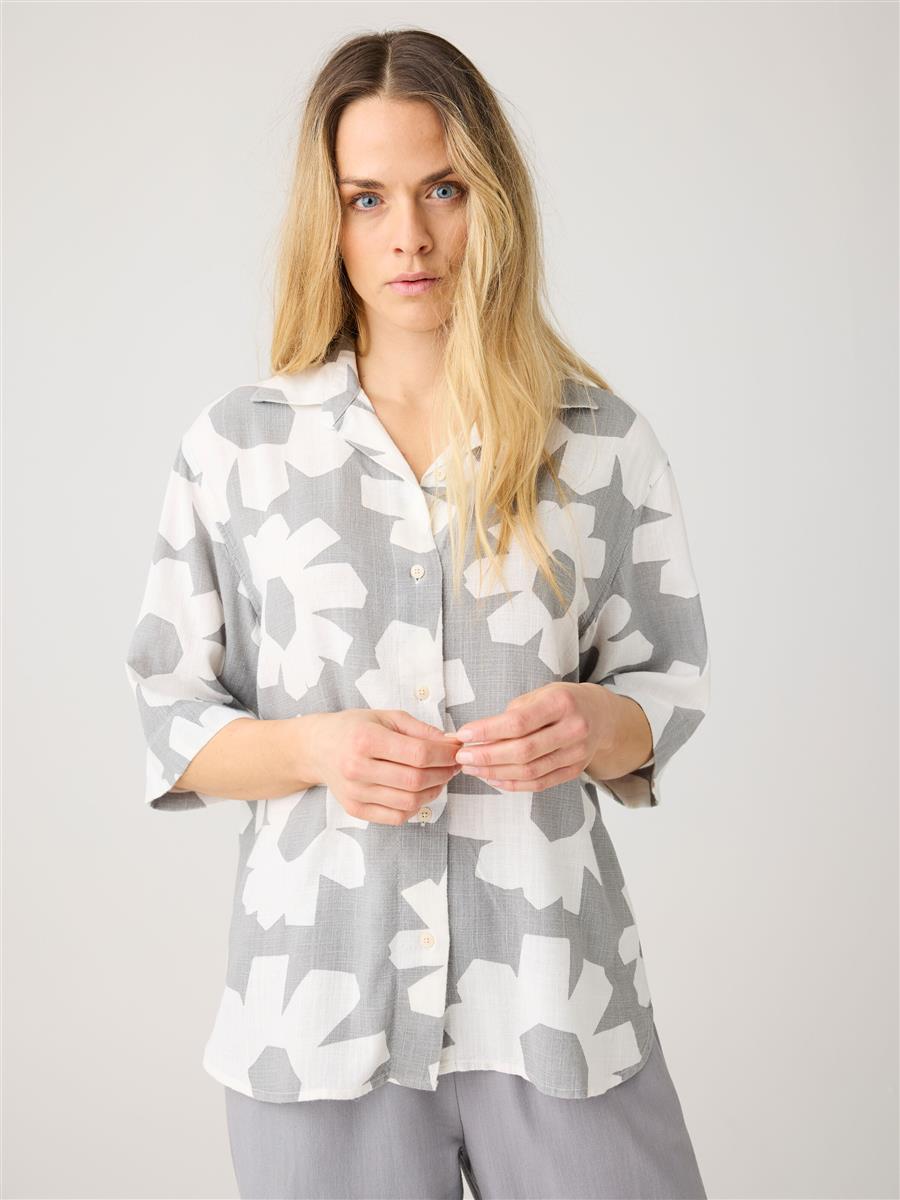 marlowe nature Printed Shirt Bluse grey Leinen-Lyocell floral