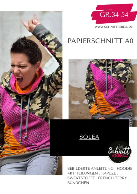 Schnittrebell Solea Hoodie Schnittmuster A0 Gr. 34-54 Kapuze