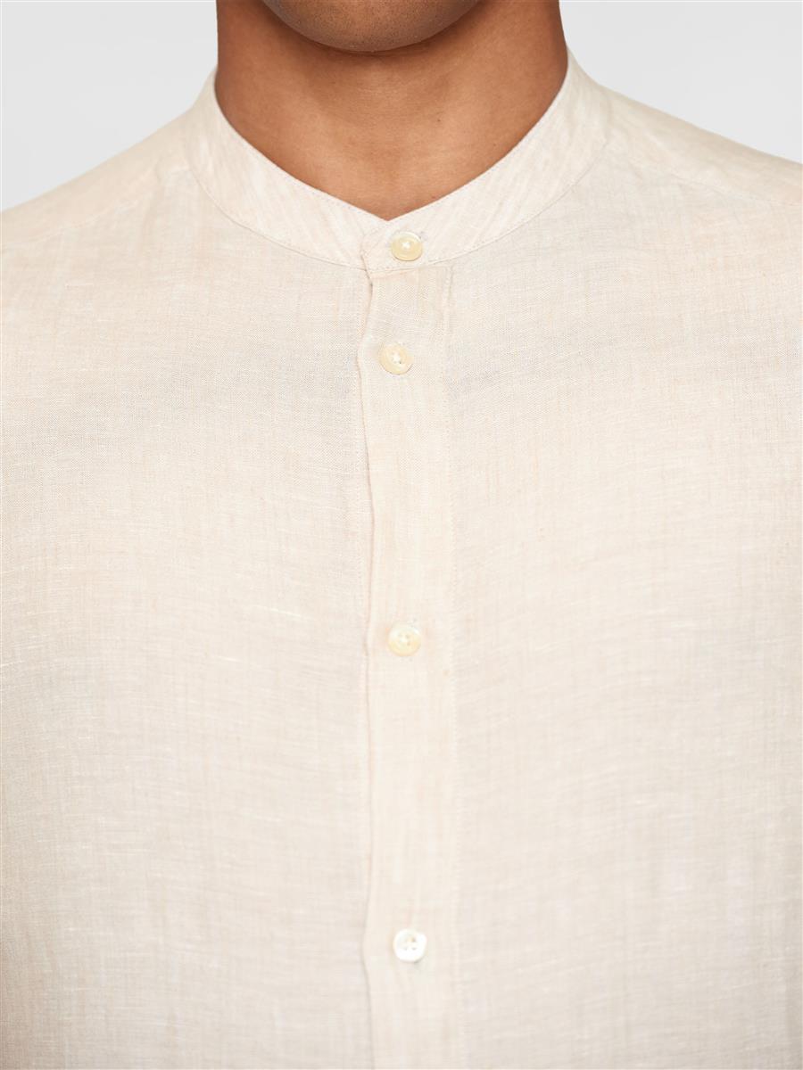 Knowledge Cotton Regular Linen Stehkragenhemd Burned Olive