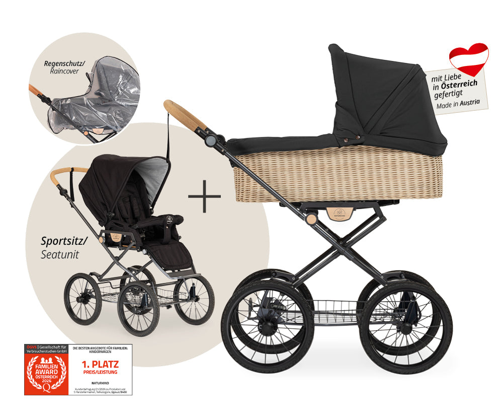 Naturkind Ida 2in1 Kinderwagen Cord Cognac Korb geflochten
