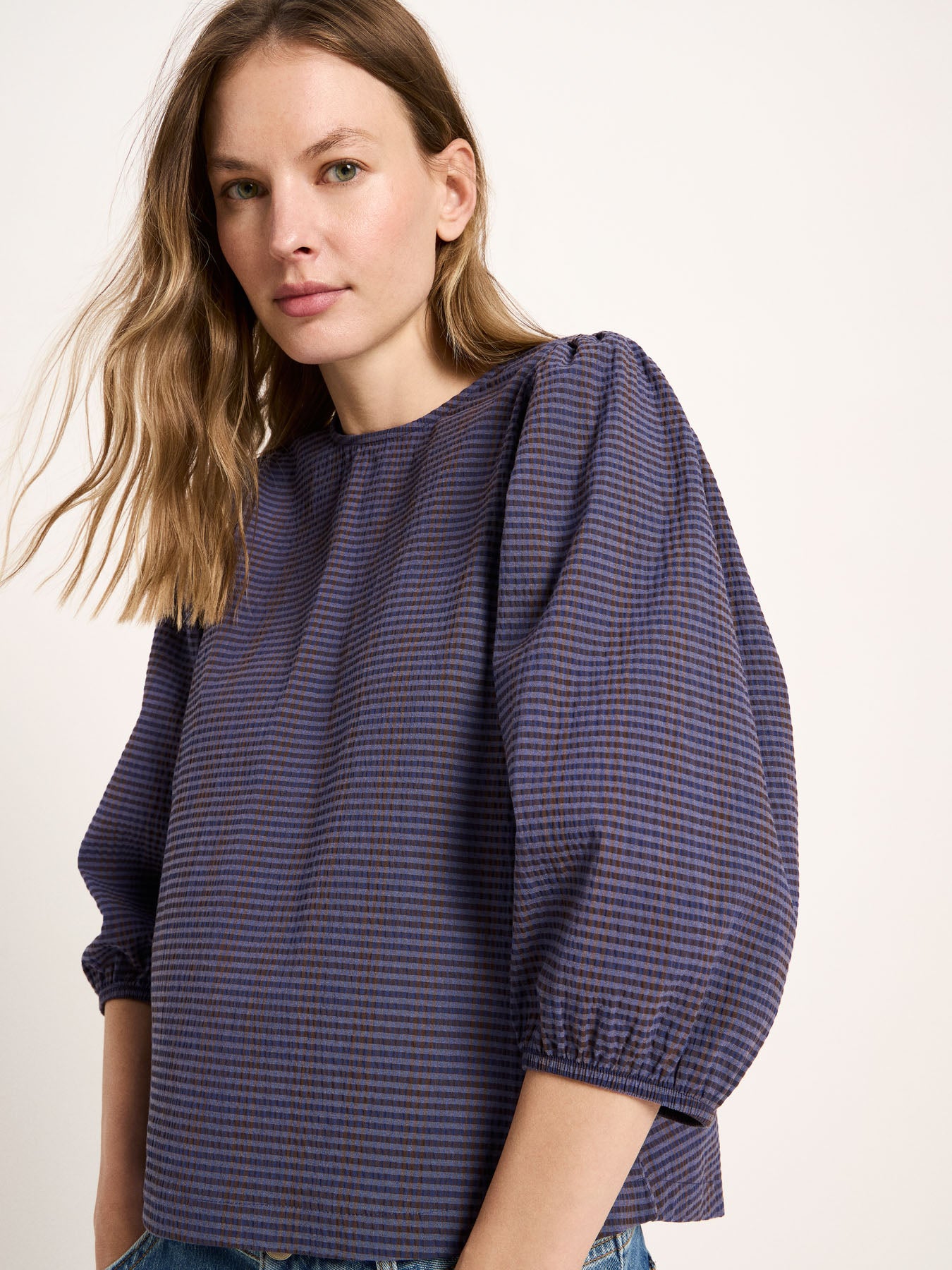 Marlowe Nature Bluse Streifen Bluse blue/brown Bio-Baumwolle