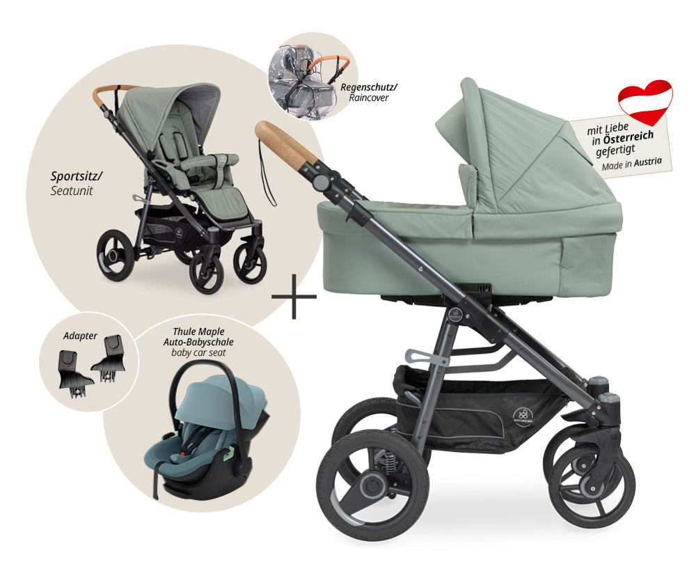 Naturkind Lux Evo 3in1 Kinderwagen Babykorb Jade