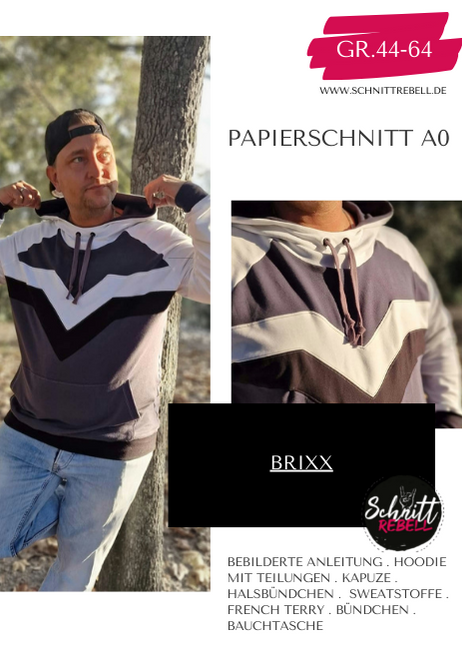 Schnittrebell Papierschnitte Hoodie Brixx Schnittmuster Gr.44-64 Kapuze