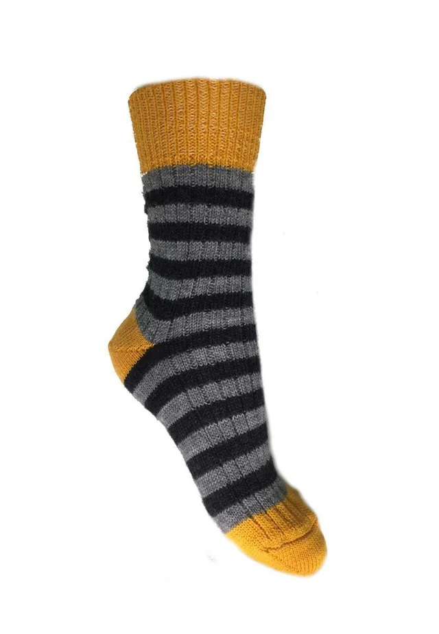 marlowe nature Ringelsocke dreifarbig Socken gelb/grau/schwarz Wolle