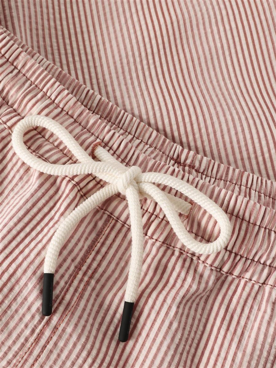 Marlowe Nature Seersucker Swimshorts red stripe Bio-Baumwolle