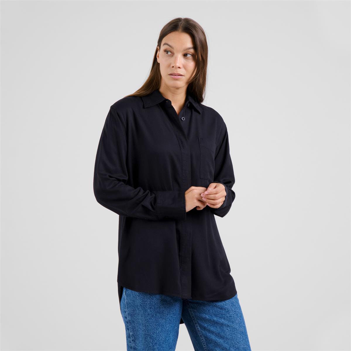 Marlowe Nature Shirt Kosta Heavy Viscose Blusenhemd black ECOVERO