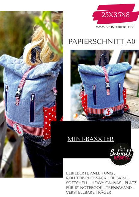 Schnittrebell Mini-Baxxter Papierschnitt Rolltop-Rucksack 25x35x8 cm
