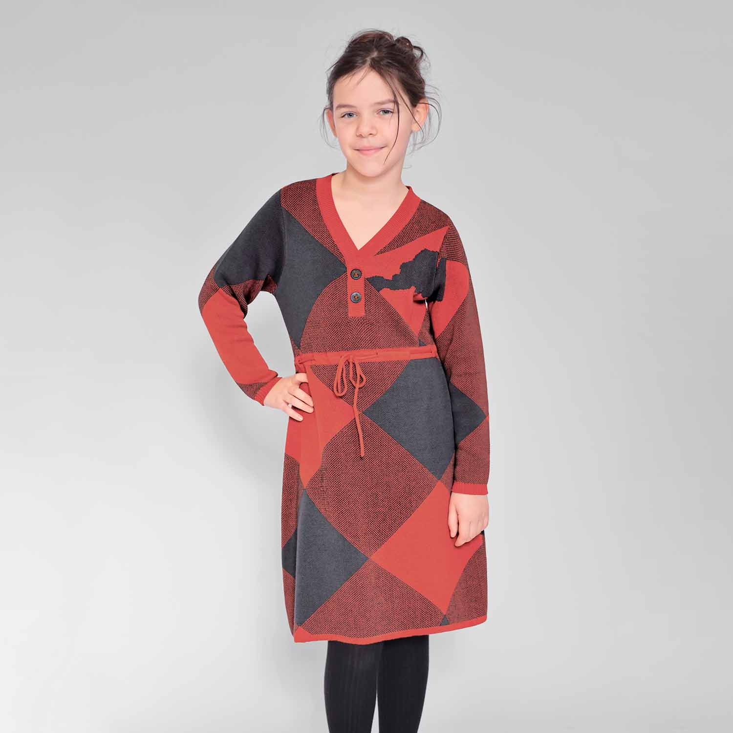 Infantium Victoria Sweater Dress Strickkleid Grau-Orange Bio