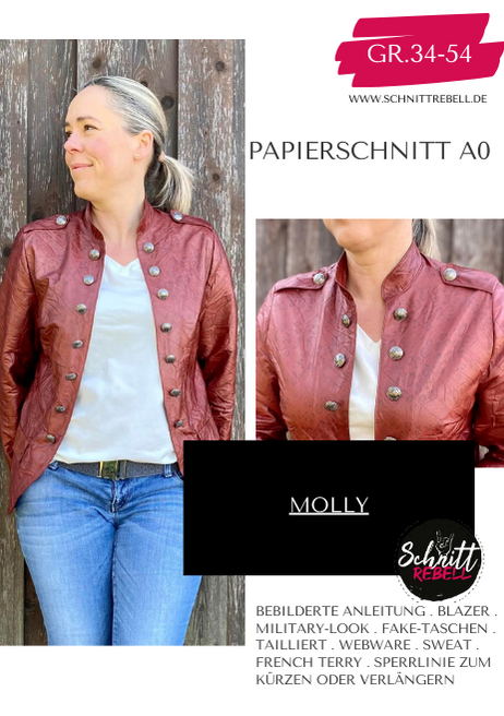 Schnittrebell Molly Blazer Papierschnitt Gr. 34-54 Military