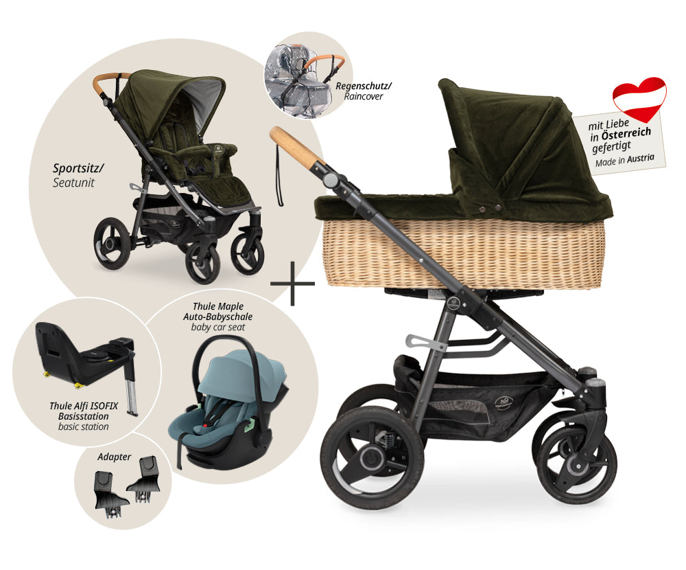 Naturkind Lux Evo 4in1 Kinderwagen geflochten Mokka