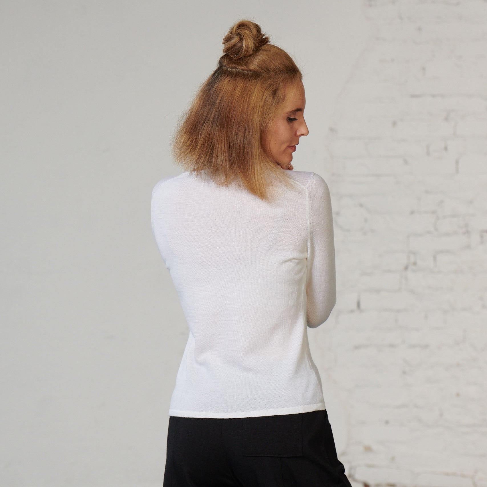 marlowe nature Rundhalspullover Pullover weiß Bio-Merinowolle