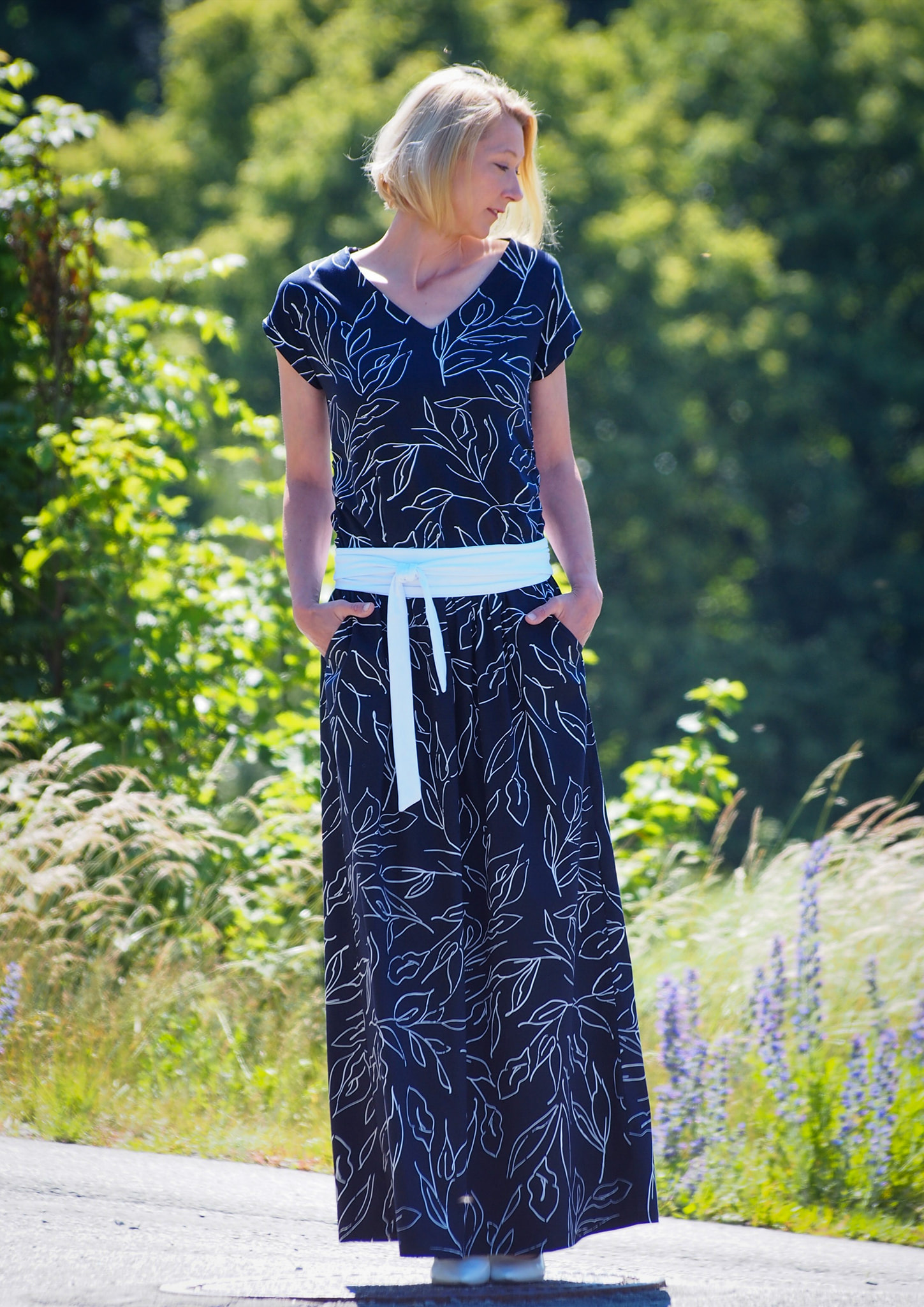 Schnittrebell Zveea Maxikleid Papierschnitt Gr.34-54 Gürtel