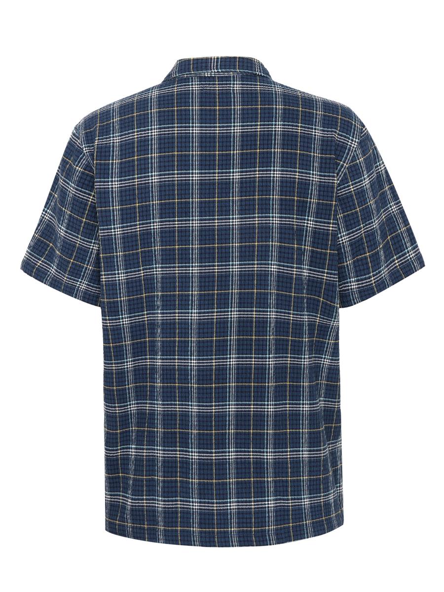 marlowe nature Box Fit Seersucker Hemd blue check Bio