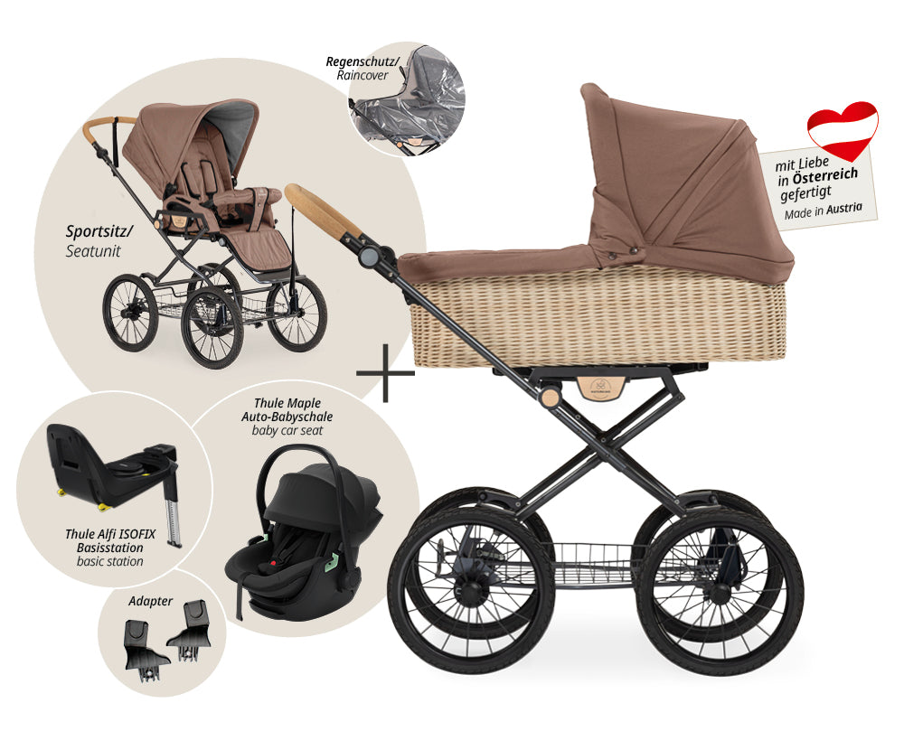 Naturkind Ida 4in1 Kinderwagen Cord Cognac Thule Maple Korb