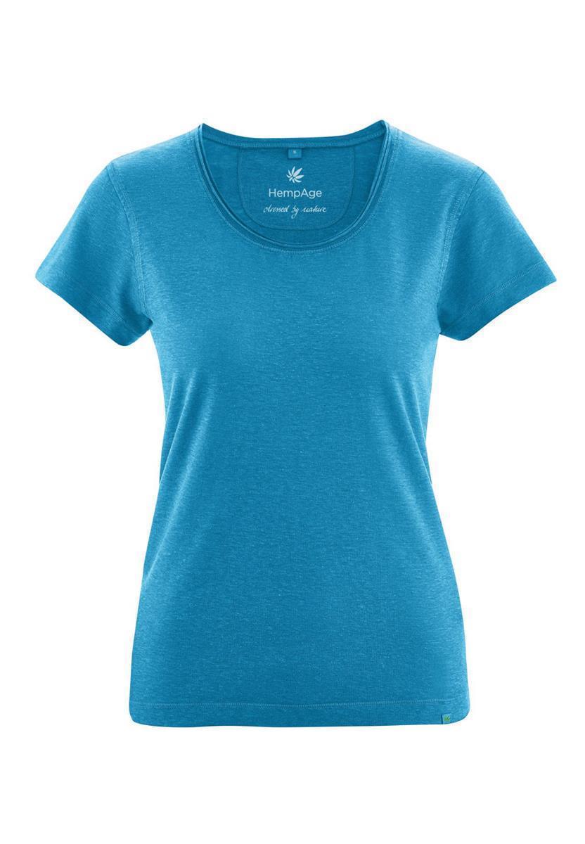 marlowe nature Rolling Collar T-Shirt azure Hanf tailliert