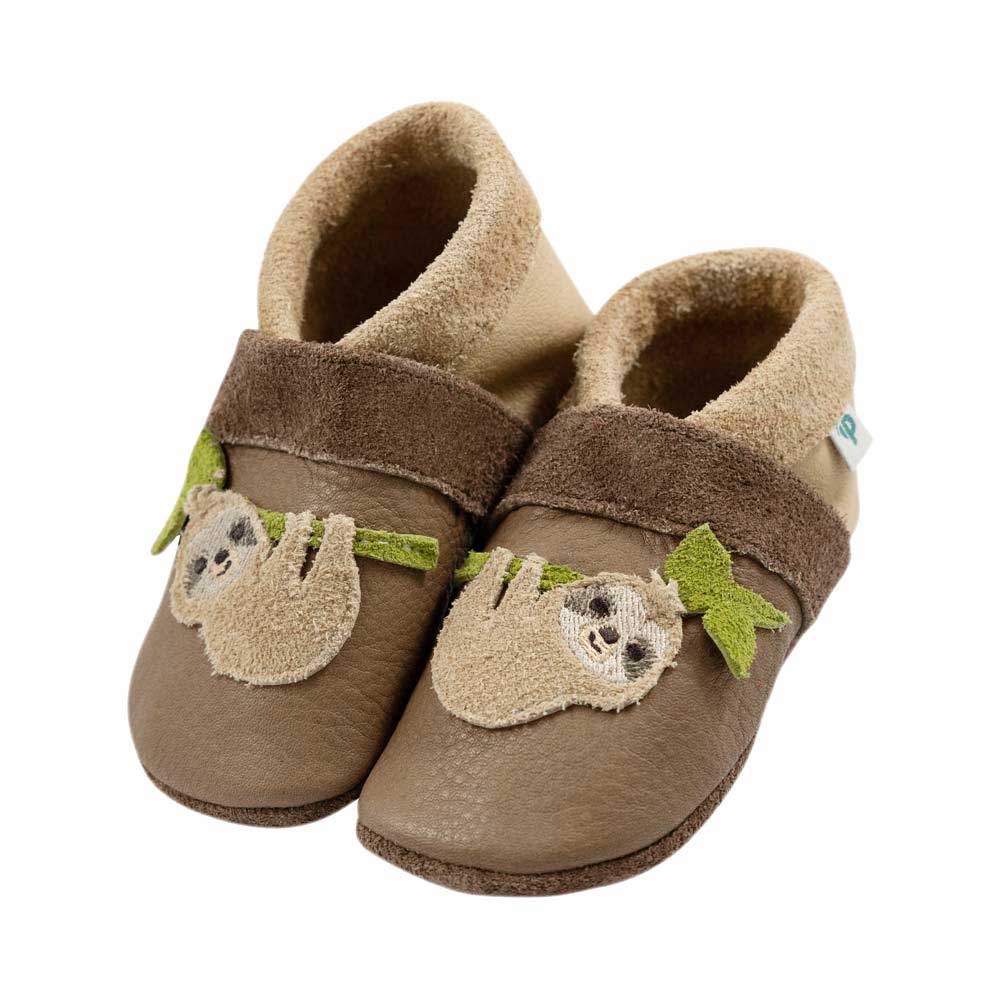 Pantolinos Faultier Krabbelschuhe Naturleder Tiermotiv