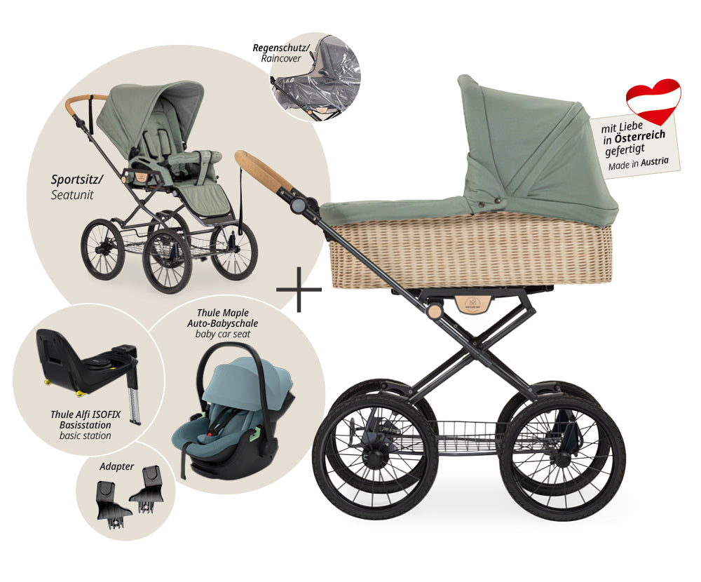 Naturkind Ida 4in1 Kinderwagen Cord Cognac Thule Maple Korb