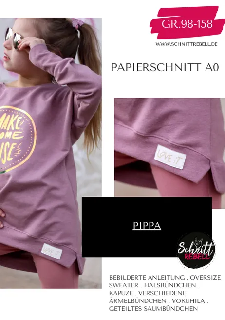 Schnittrebell Pippa Sweater Schnittmuster Gr.98-158 A0