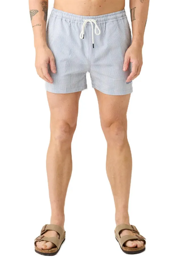 Marlowe Nature Seersucker Swimshorts red stripe Bio-Baumwolle