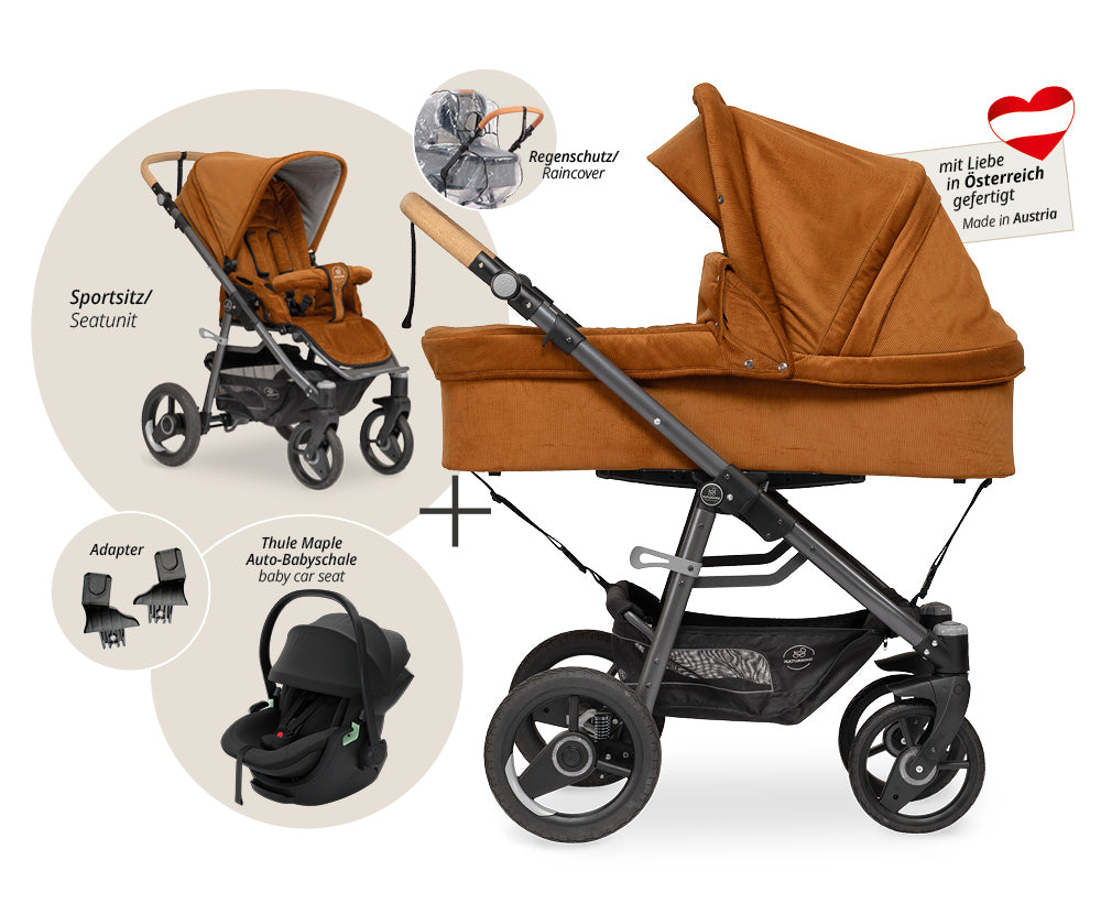 Naturkind Lux Evo 3in1 Kinderwagen Thule Maple Federung