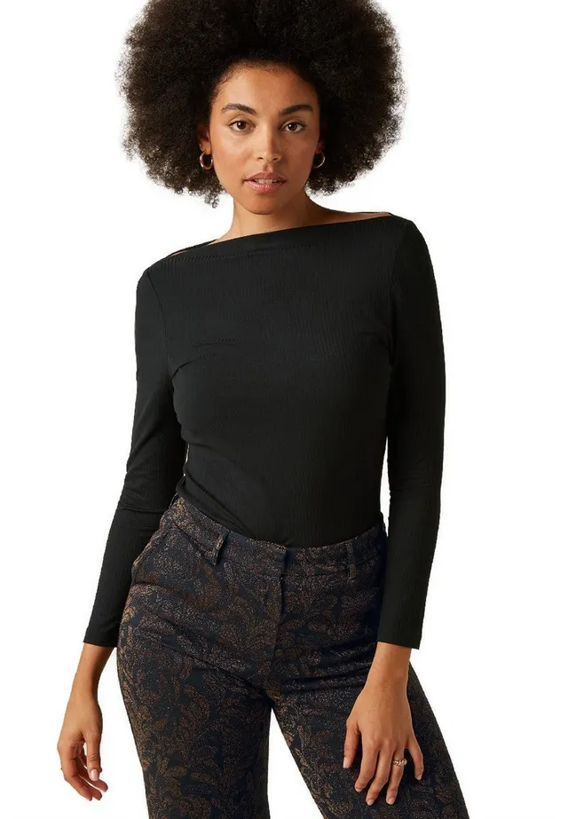 marlowe nature Shirts Marina Top Uni Rib Langarmshirt black