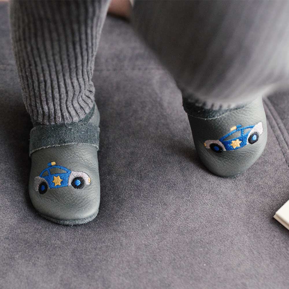 Pantolinos Polizeiauto Barfußschuhe Naturleder Jungen