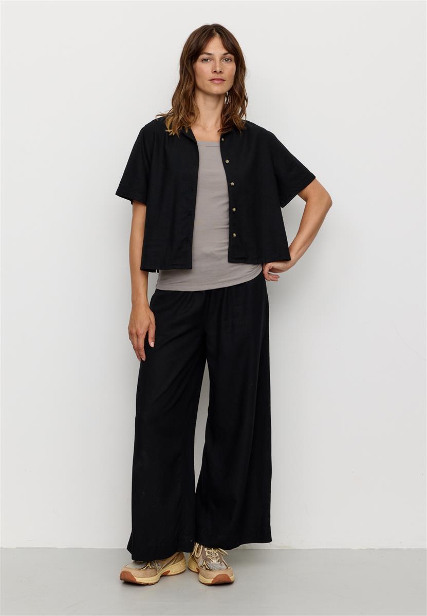 marlowe nature Alisma Hose schwarz weites Bein Viskose-Leinen
