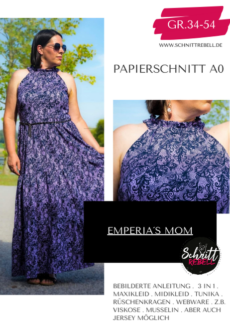 Schnittrebell Emperia´s Mom Maxikleid 3 Längen Papierschnitt A0
