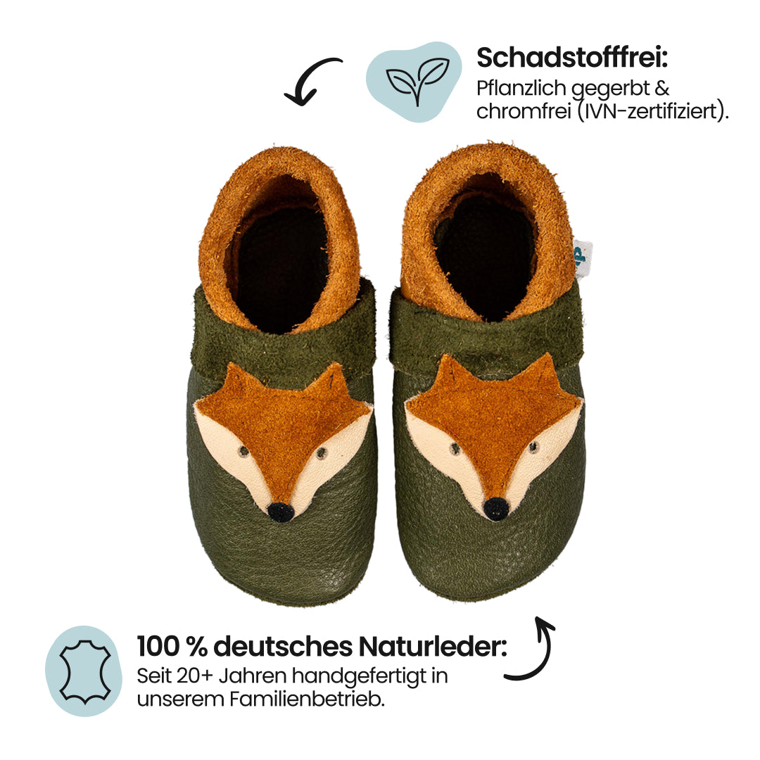 Pantolinos Plus Fuchs Barfußschuhe khaki Naturleder