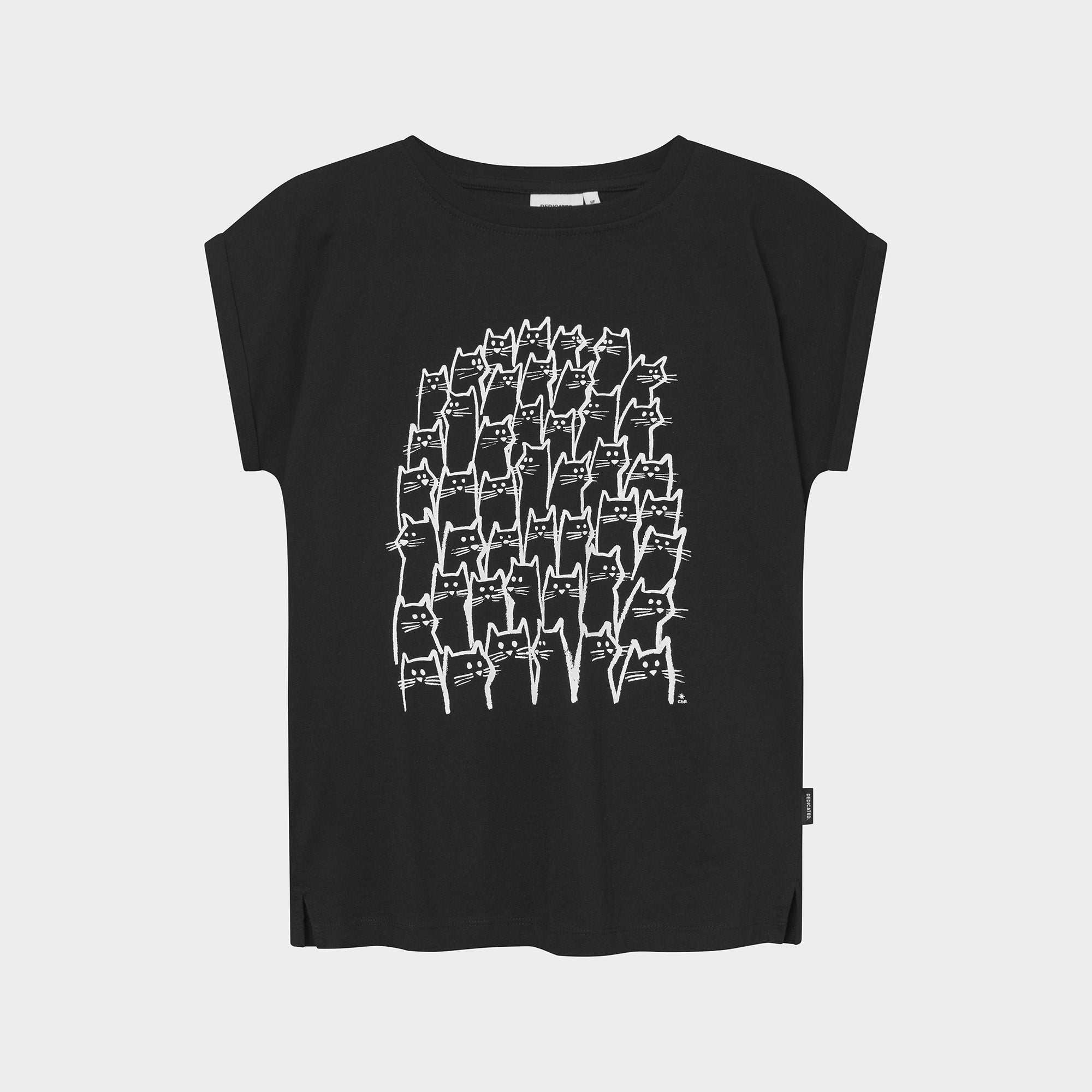 DEDICATED Visby Cat Crowd T-Shirt black Bio Katzen