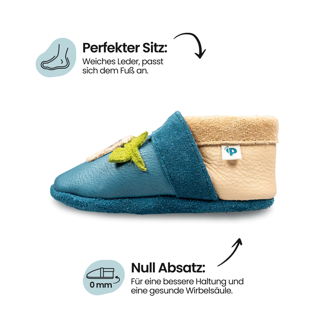 Pantolinos Faultier Krabbelschuhe Naturleder Tiermotiv
