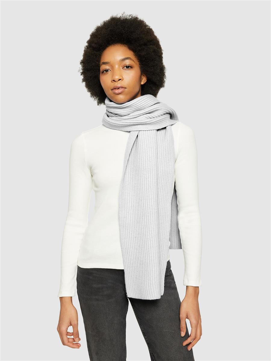 Knowledge Cotton Rib Knit Scarf Lammwolle black jet