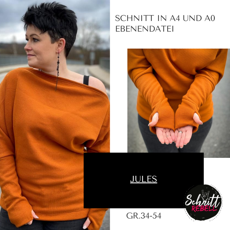 Schnittrebell Jules One-Shoulder-Shirt Schnittmuster Gr.34-54 Jersey