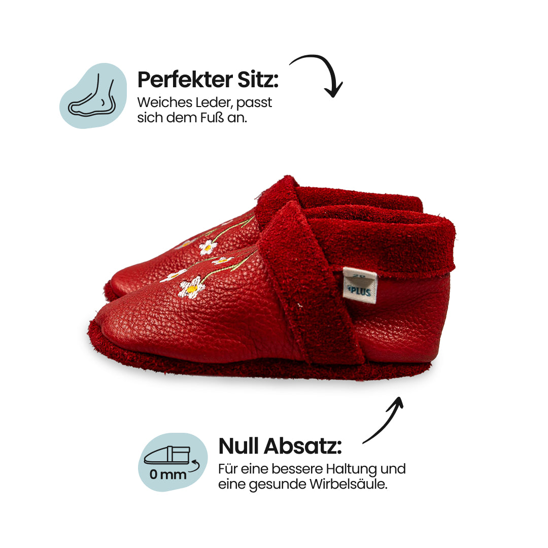 Pantolinos Plus Gänseblümchen Barfußschuhe himbeer Naturleder