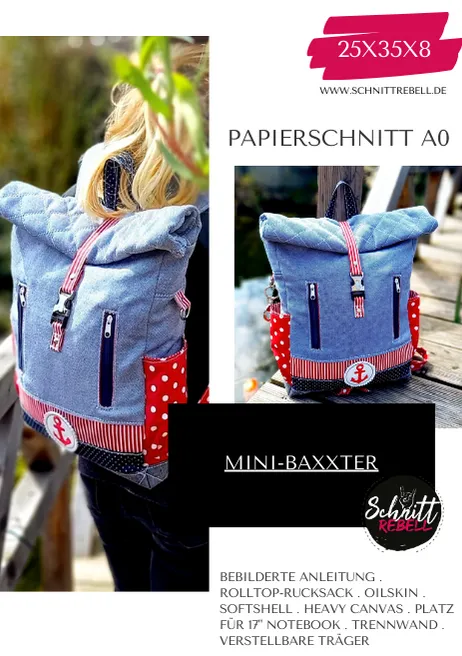 Schnittrebell Mini-Baxxter Papierschnitt Rolltop-Rucksack 25x35x8 cm
