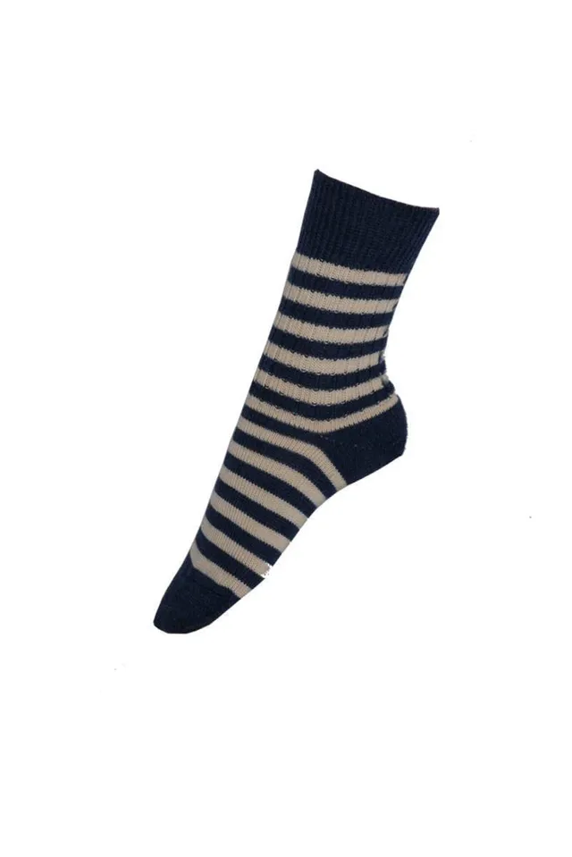 Hirsch Natur Ringelsocke Socken grau/marine 40-41 Wolle
