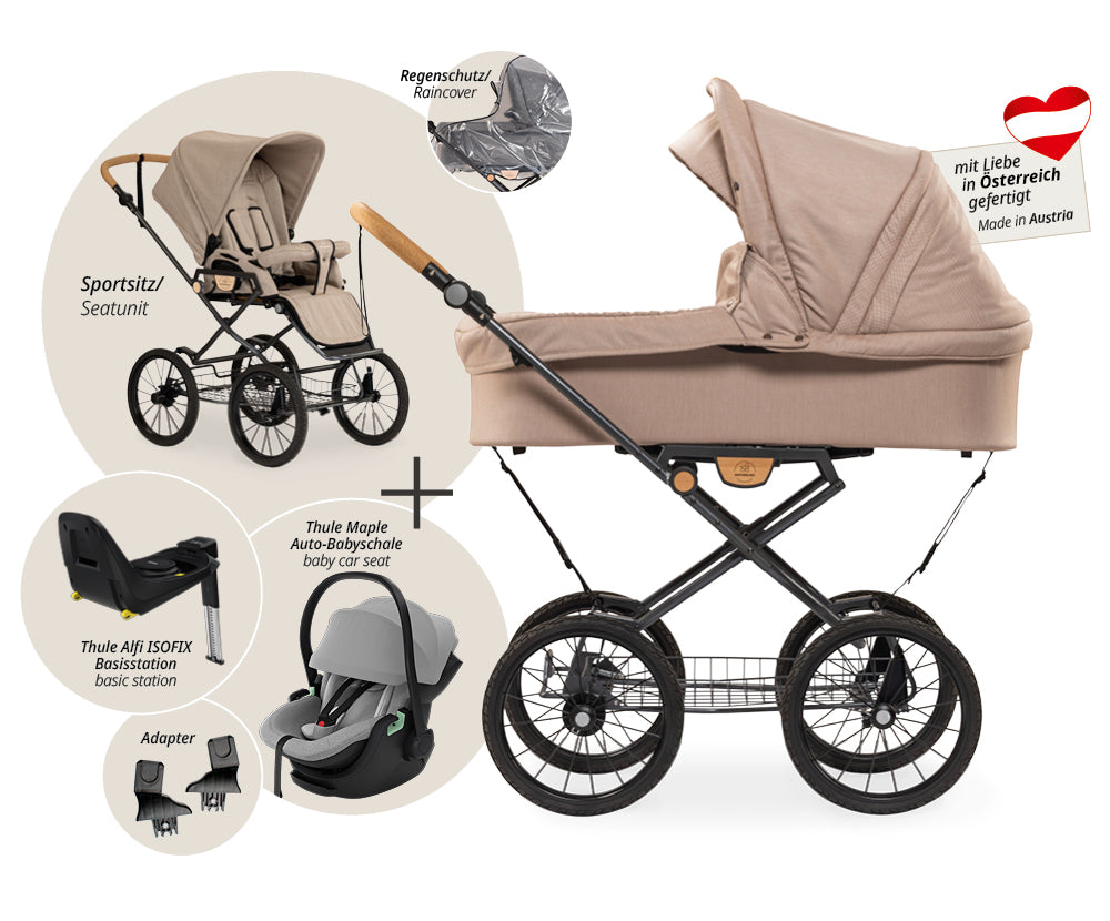 Naturkind Ida 4in1 Kinderwagen Cord Cognac mit Thule Maple