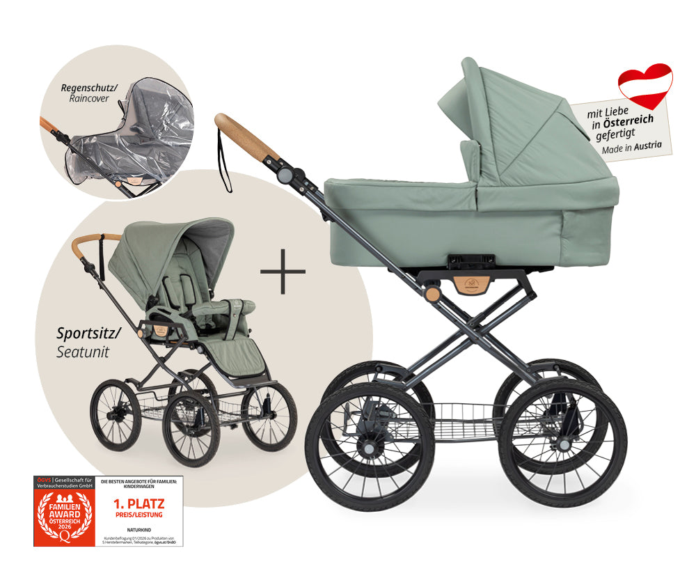 Naturkind Ida 2in1 Kinderwagen Cord Cognac mit Babykorb