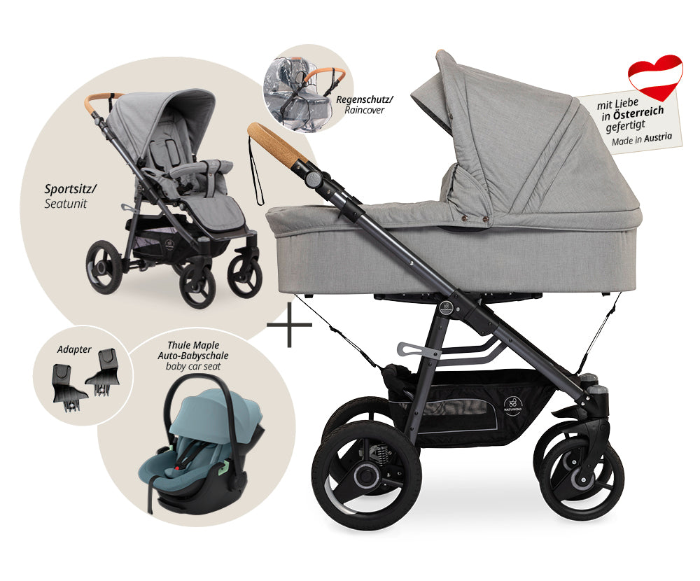 Naturkind Lux Evo 3in1 Kinderwagen Thule Maple Federung